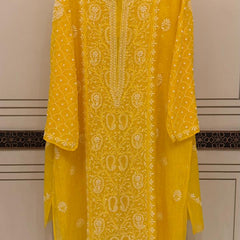 Exquisite Mul Chanderi Kurta Dupatta Set with Pearl & Sequin Detailing