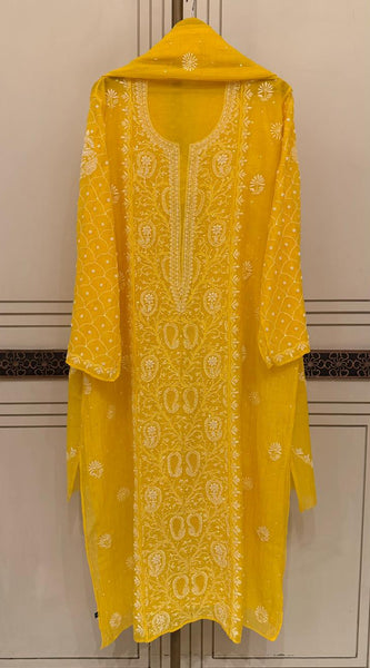 Exquisite Mul Chanderi Kurta Dupatta Set with Pearl & Sequin Detailing