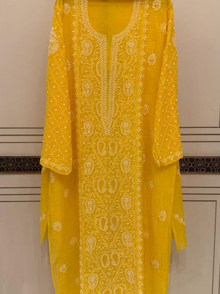 Exquisite Mul Chanderi Kurta Dupatta Set with Pearl & Sequin Detailing
