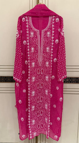 Exquisite Mul Chanderi Kurta Dupatta Set with Pearl & Sequin Detailing