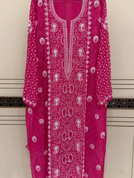 Exquisite Mul Chanderi Kurta Dupatta Set with Pearl & Sequin Detailing