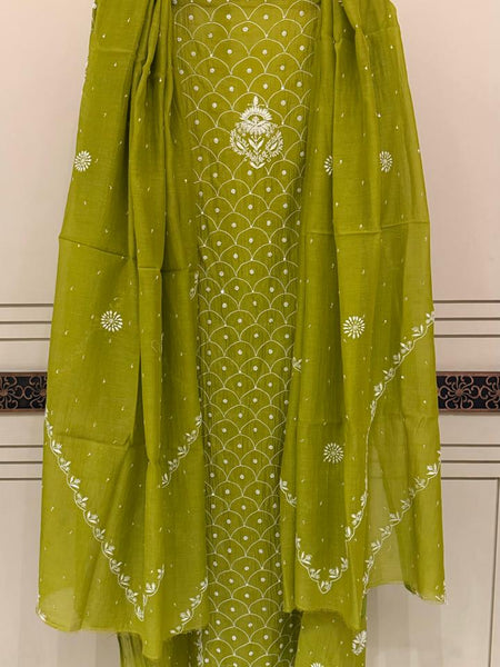 Exquisite Mul Chanderi Kurta Dupatta Set with Pearl & Sequin Detailing