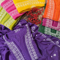Luxurious Mul Chanderi Kurta Dupatta Set with Pearl & Katdana Embellishments