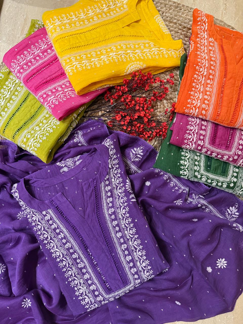 Luxurious Mul Chanderi Kurta Dupatta Set with Pearl & Katdana Embellishments