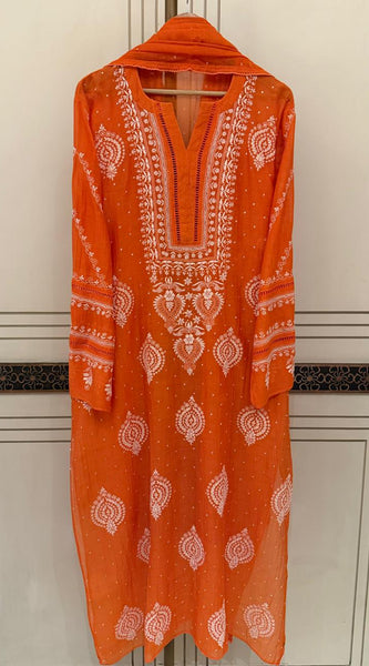 Luxurious Mul Chanderi Kurta Dupatta Set with Pearl & Katdana Embellishments