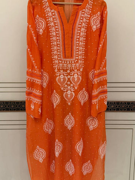 Luxurious Mul Chanderi Kurta Dupatta Set with Pearl & Katdana Embellishments