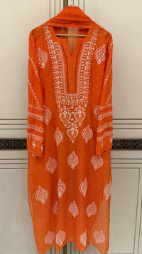 Luxurious Mul Chanderi Kurta Dupatta Set with Pearl & Katdana Embellishments