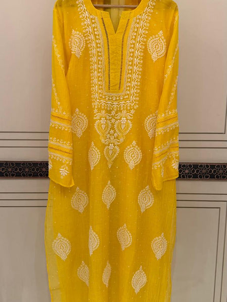 Luxurious Mul Chanderi Kurta Dupatta Set with Pearl & Katdana Embellishments