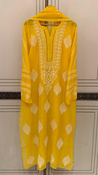 Luxurious Mul Chanderi Kurta Dupatta Set with Pearl & Katdana Embellishments