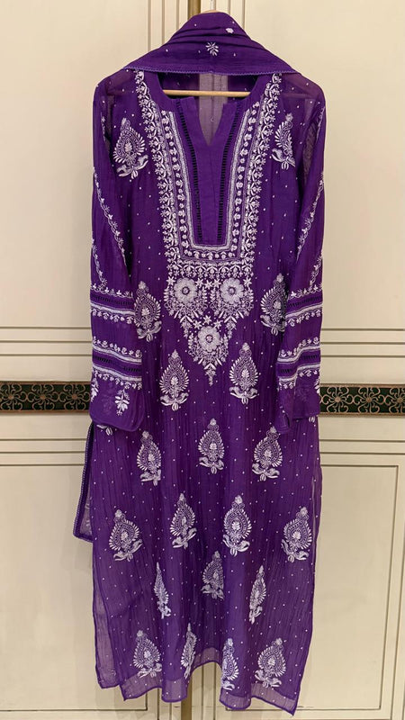 Luxurious Mul Chanderi Kurta Dupatta Set with Pearl & Katdana Embellishments