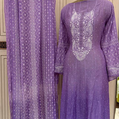 Pure Mul Chanderi Anarkali Kurta Dupatta Set with Pearl & Katdana Embellishments
