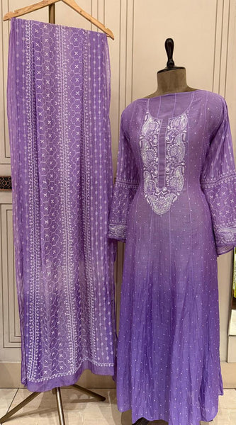 Pure Mul Chanderi Anarkali Kurta Dupatta Set with Pearl & Katdana Embellishments