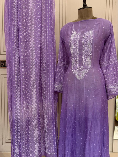 Pure Mul Chanderi Anarkali Kurta Dupatta Set with Pearl & Katdana Embellishments