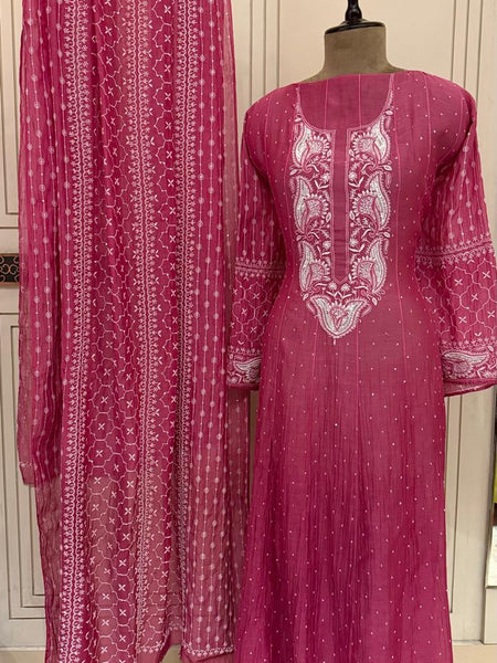 Pure Mul Chanderi Anarkali Kurta Dupatta Set with Pearl & Katdana Embellishments