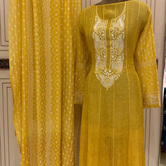 Pure Mul Chanderi Anarkali Kurta Dupatta Set with Pearl & Katdana Embellishments