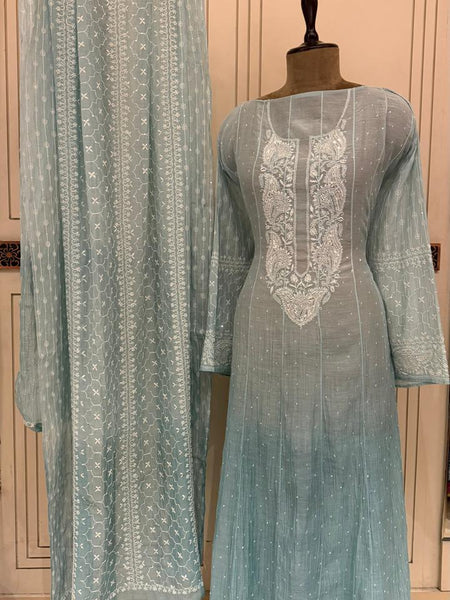 Pure Mul Chanderi Anarkali Kurta Dupatta Set with Pearl & Katdana Embellishments