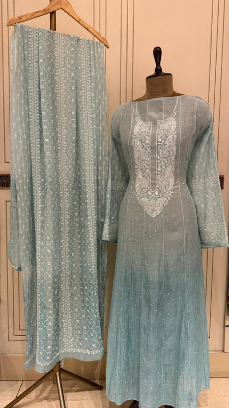 Pure Mul Chanderi Anarkali Kurta Dupatta Set with Pearl & Katdana Embellishments