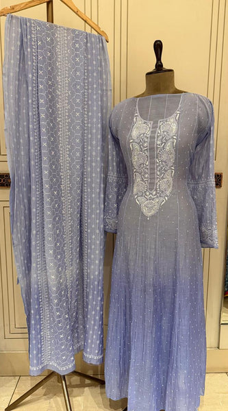 Pure Mul Chanderi Anarkali Kurta Dupatta Set with Pearl & Katdana Embellishments
