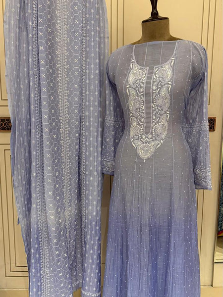 Pure Mul Chanderi Anarkali Kurta Dupatta Set with Pearl & Katdana Embellishments