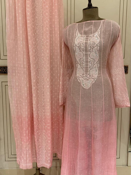 Pure Mul Chanderi Anarkali Kurta Dupatta Set with Pearl & Katdana Embellishments