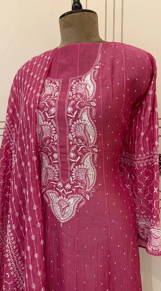 Pure Mul Chanderi Anarkali Kurta Dupatta Set with Pearl & Katdana Embellishments