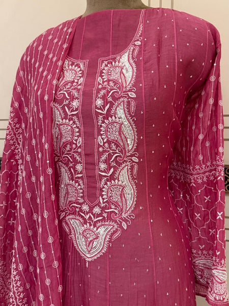 Pure Mul Chanderi Anarkali Kurta Dupatta Set with Pearl & Katdana Embellishments