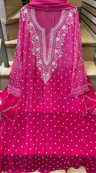 Pure Chiffon Anarkali Kurta Dupatta Set with Pearl & Katdana Embellishments