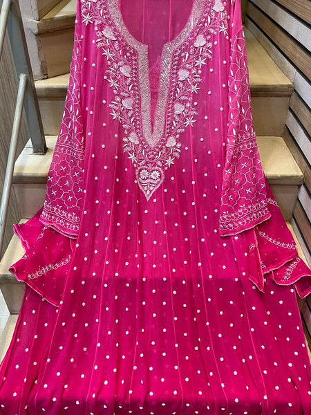 Pure Chiffon Anarkali Kurta Dupatta Set with Pearl & Katdana Embellishments