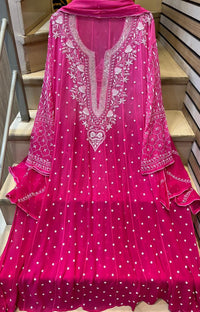 Pure Chiffon Anarkali Kurta Dupatta Set with Pearl & Katdana Embellishments