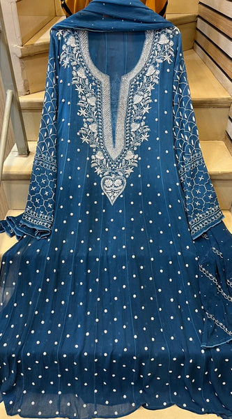 Pure Chiffon Anarkali Kurta Dupatta Set with Pearl & Katdana Embellishments