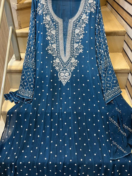Pure Chiffon Anarkali Kurta Dupatta Set with Pearl & Katdana Embellishments