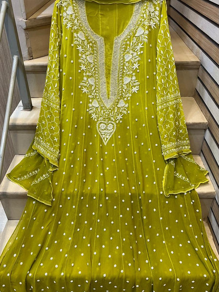 Pure Chiffon Anarkali Kurta Dupatta Set with Pearl & Katdana Embellishments
