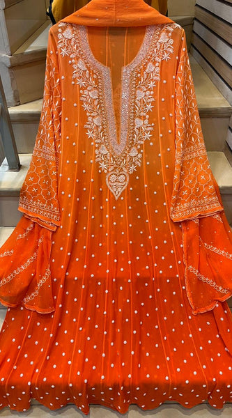 Pure Chiffon Anarkali Kurta Dupatta Set with Pearl & Katdana Embellishments
