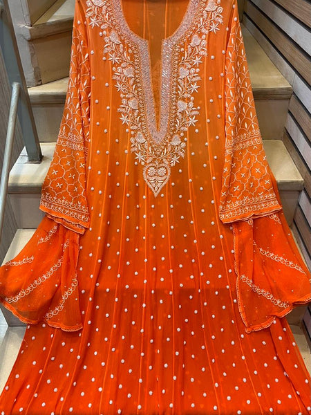 Pure Chiffon Anarkali Kurta Dupatta Set with Pearl & Katdana Embellishments
