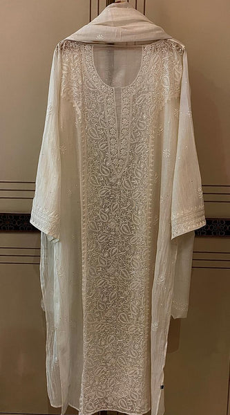 Dyeable Mul Chanderi Kurta Dupatta Set with Sequin & Katdana Work