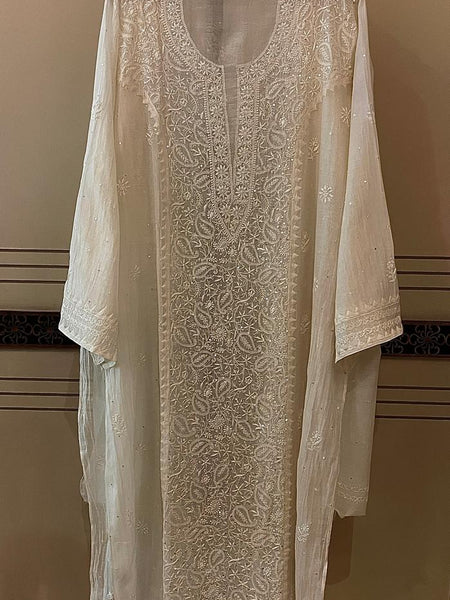 Dyeable Mul Chanderi Kurta Dupatta Set with Sequin & Katdana Work