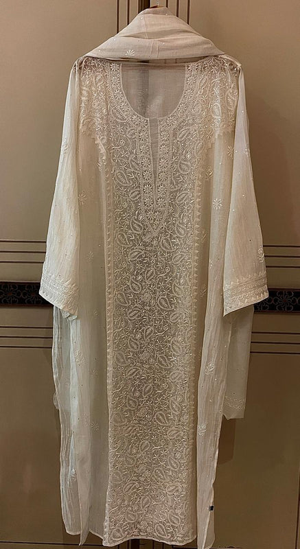 Dyeable Mul Chanderi Kurta Dupatta Set with Sequin & Katdana Work