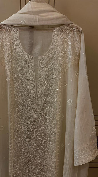 Dyeable Mul Chanderi Kurta Dupatta Set with Sequin & Katdana Work
