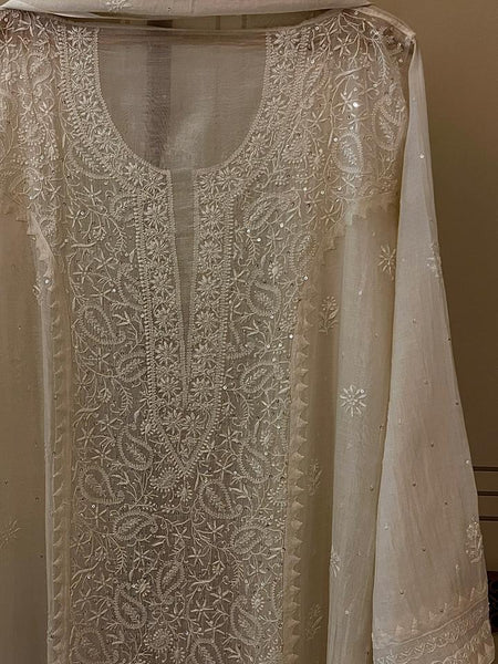 Dyeable Mul Chanderi Kurta Dupatta Set with Sequin & Katdana Work