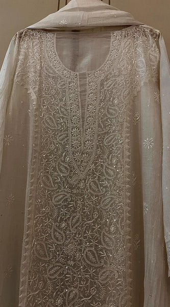 Dyeable Mul Chanderi Kurta Dupatta Set with Sequin & Katdana Work