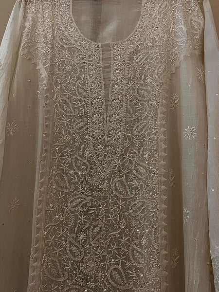 Dyeable Mul Chanderi Kurta Dupatta Set with Sequin & Katdana Work