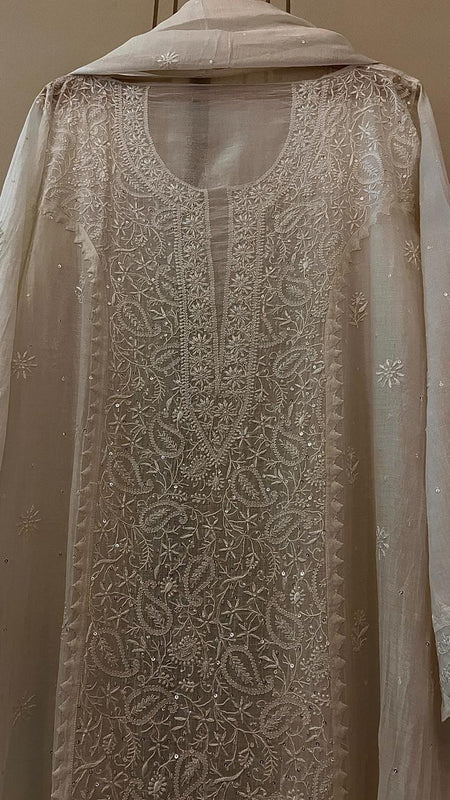 Dyeable Mul Chanderi Kurta Dupatta Set with Sequin & Katdana Work