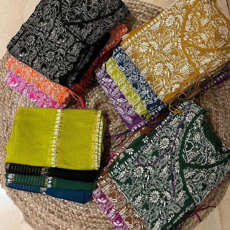 Mul Chanderi Angrakha Kurta Dupatta Set with Elegant Mukaish Work