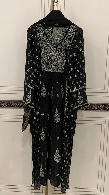 Mul Chanderi Angrakha Kurta Dupatta Set with Elegant Mukaish Work