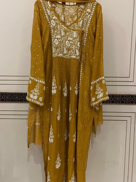 Mul Chanderi Angrakha Kurta Dupatta Set with Elegant Mukaish Work