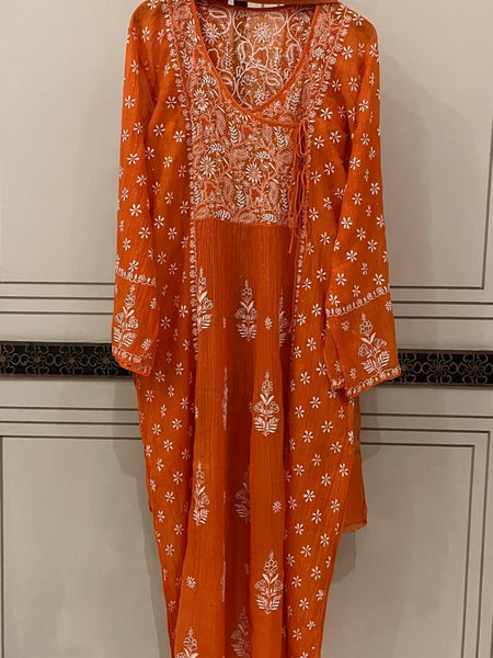 Mul Chanderi Angrakha Kurta Dupatta Set with Elegant Mukaish Work
