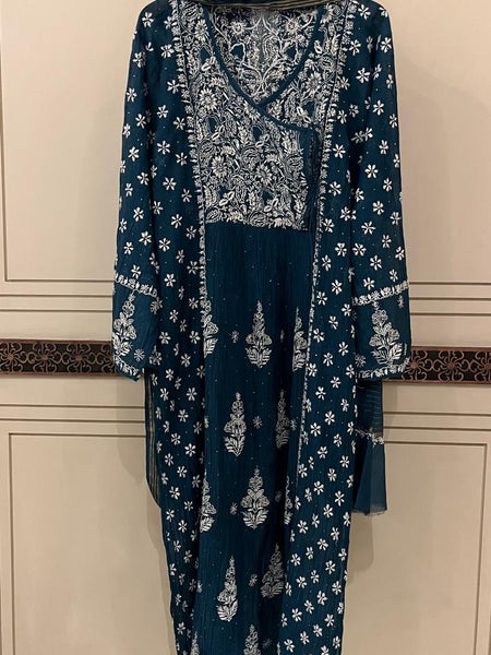 Mul Chanderi Angrakha Kurta Dupatta Set with Elegant Mukaish Work
