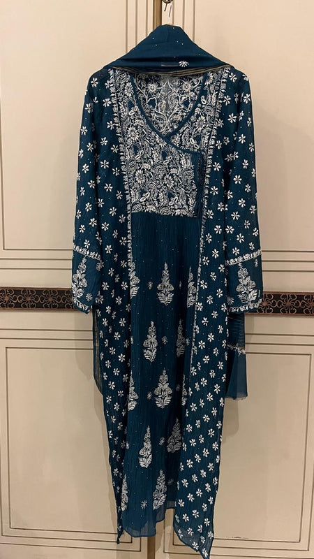 Mul Chanderi Angrakha Kurta Dupatta Set with Elegant Mukaish Work