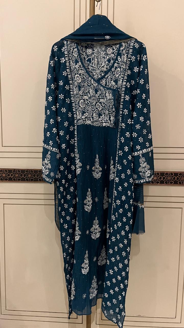 Mul Chanderi Angrakha Kurta Dupatta Set with Elegant Mukaish Work