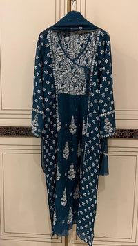 Mul Chanderi Angrakha Kurta Dupatta Set with Elegant Mukaish Work